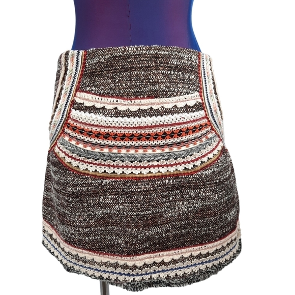 Zara Woman Tweed Embroidered Bohemian Mini Skirt Size Small Women's - Picture 7 of 14
